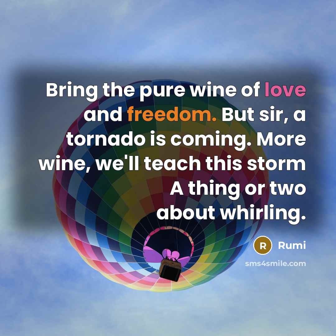 “Bring the pure wine of love and freedom. But sir,…” quote by Rumi