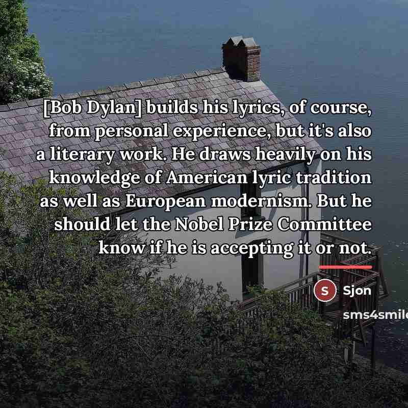 “[Bob Dylan] builds his lyrics, of course, from personal experience,…” quote by Sjon