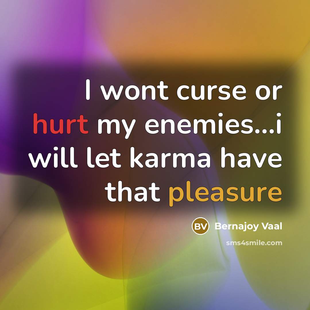 “I wont curse or hurt my enemies...i will let karma…” quote by Bernajoy Vaal