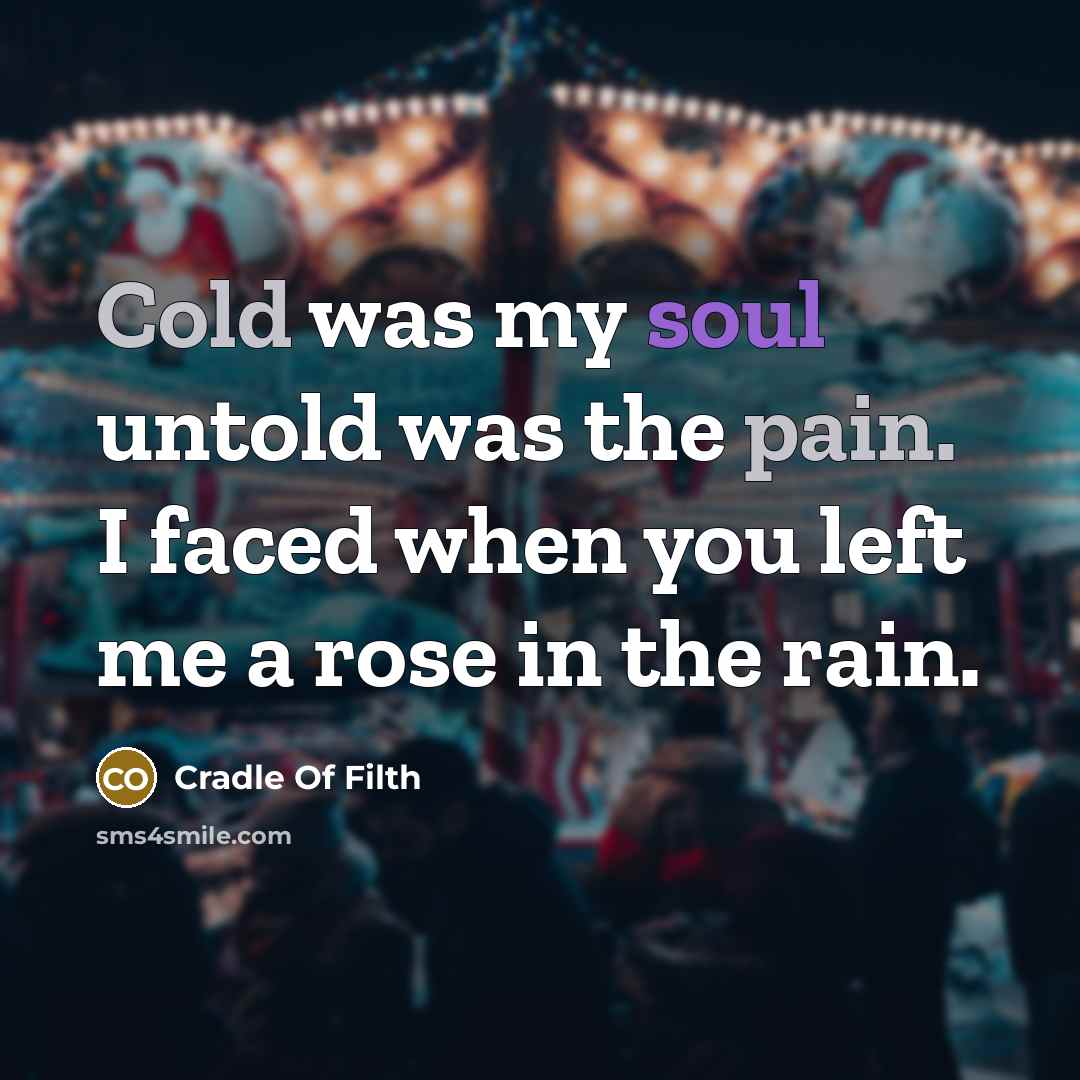 “Cold was my soul untold was the pain. I faced when you left me a rose in the rain.” quote by Cradle Of Filth