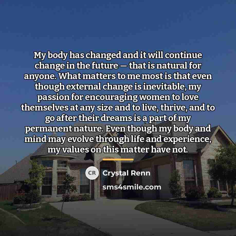 “My body has changed and it will continue change in…” quote by Crystal Renn