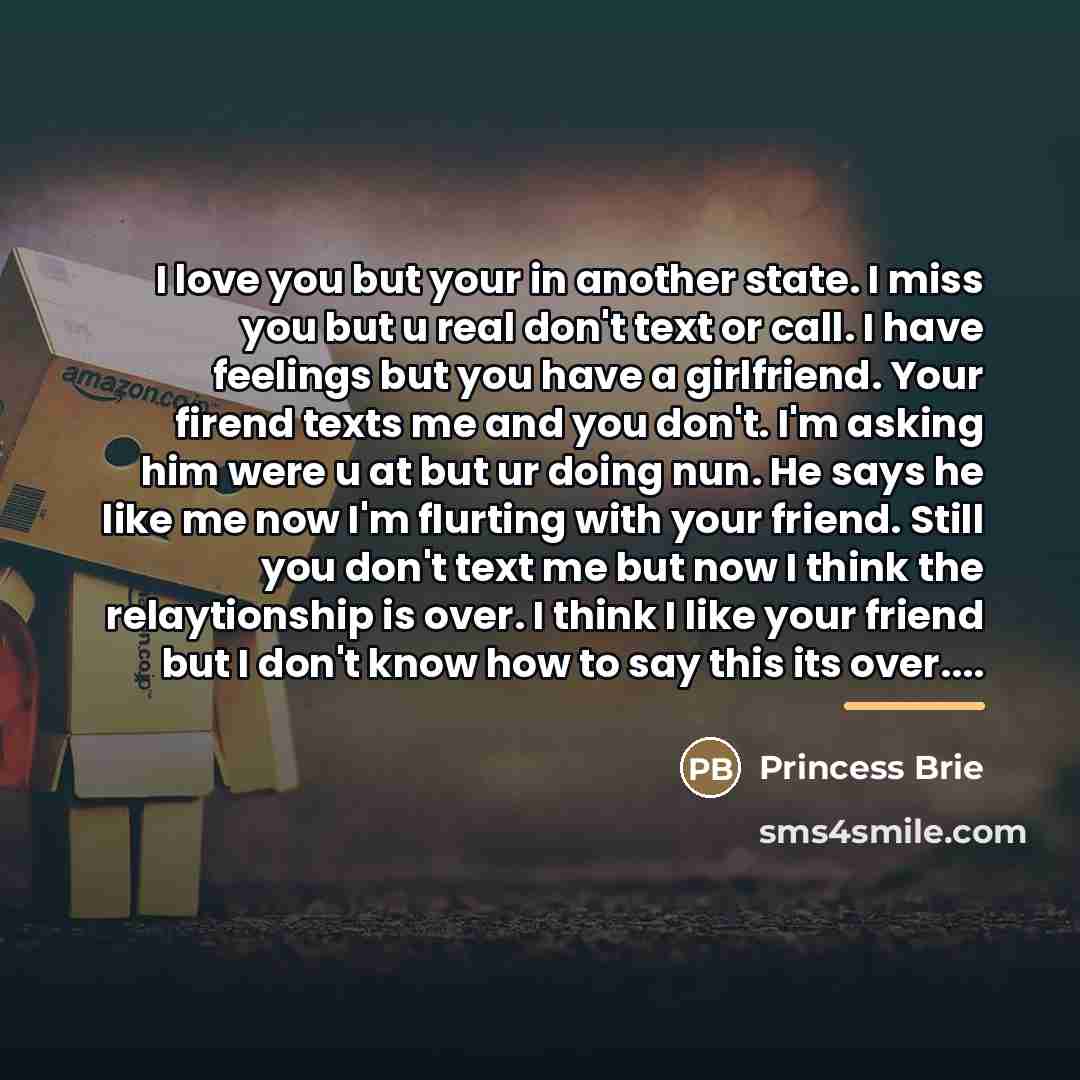 “I love you but your in another state. I miss…” quote by Princess Brie