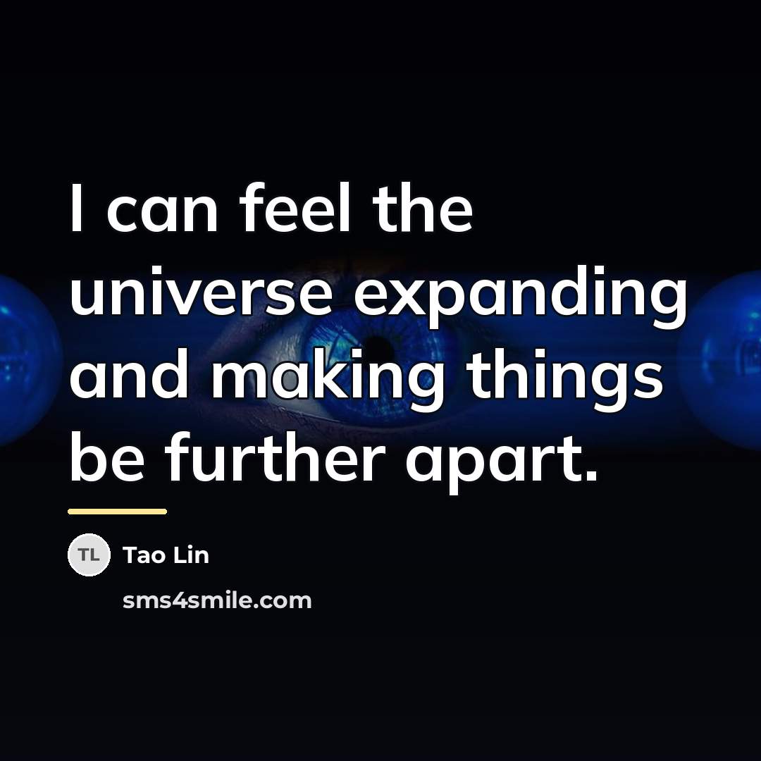 “I can feel the universe expanding and making things be…” quote by Tao Lin