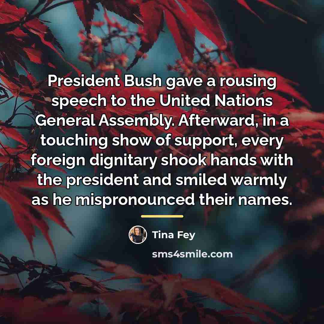 “President Bush gave a rousing speech to the United Nations…” quote by Tina Fey