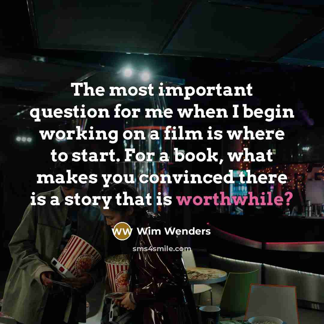 “The most important question for me when I begin working…” quote by Wim Wenders