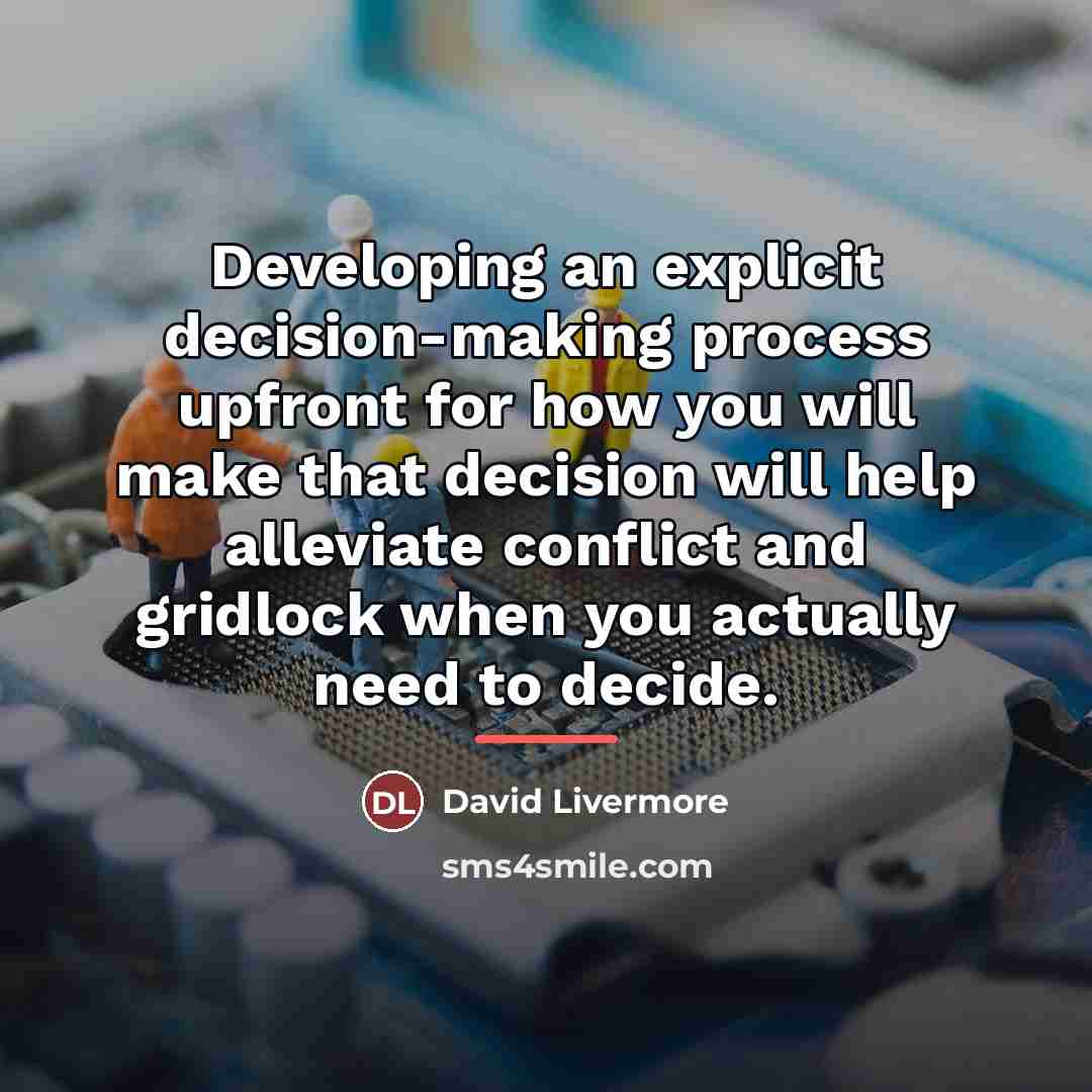 “Developing an explicit decision-making process upfront for how you will…” quote by David Livermore