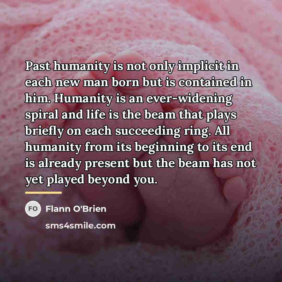 “Past humanity is not only implicit in each new man…” quote by Flann O'Brien