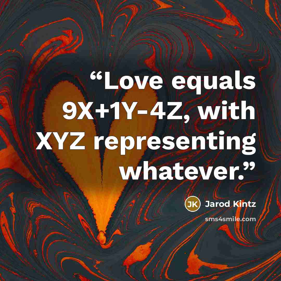 “Love equals 9X+1Y-4Z, with XYZ representing whatever.” quote by Jarod Kintz
