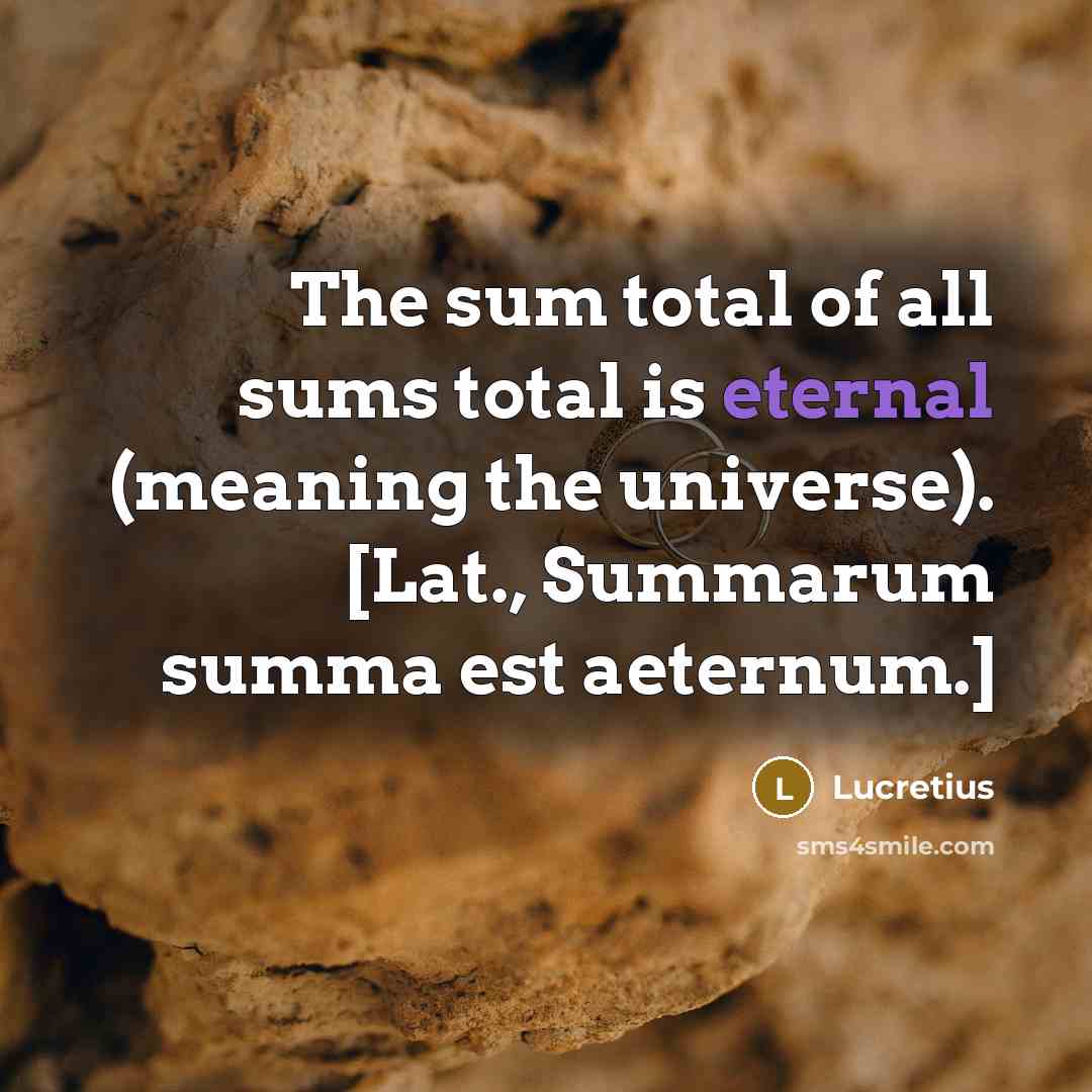 “The sum total of all sums total is eternal (meaning…” quote by Lucretius