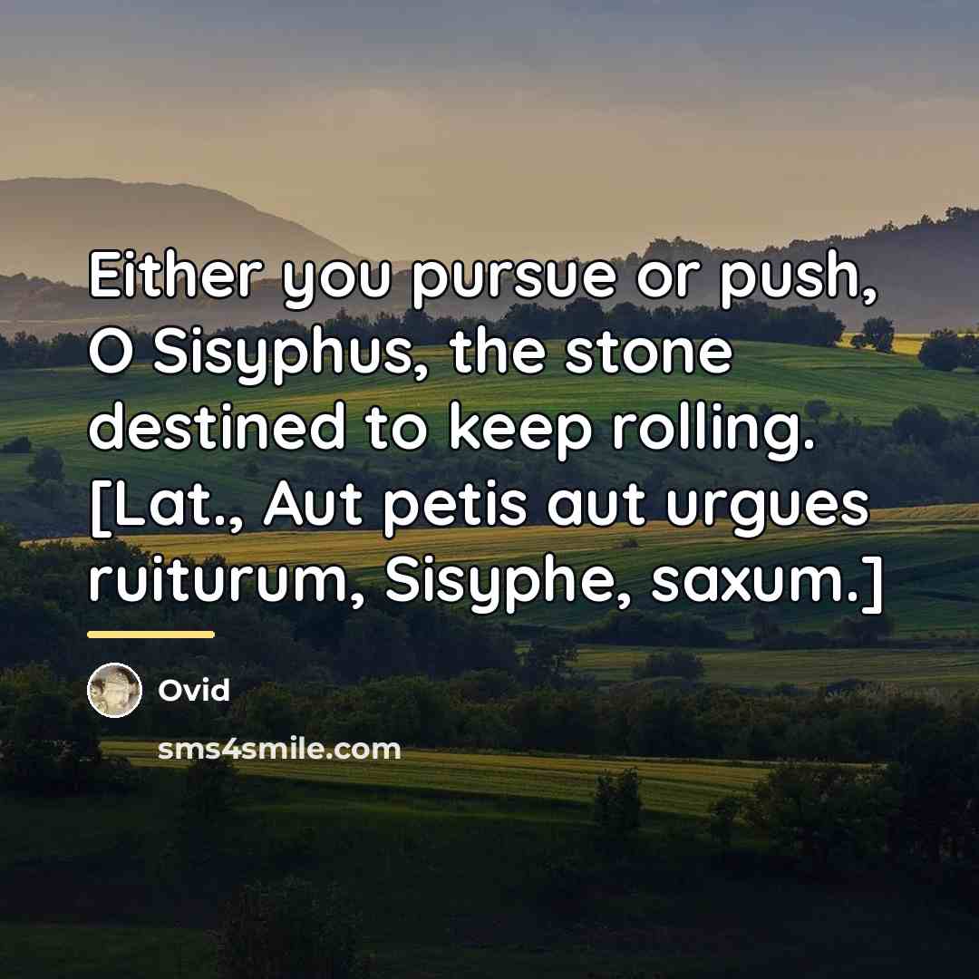 “Either you pursue or push, O Sisyphus, the stone destined…” quote by Ovid