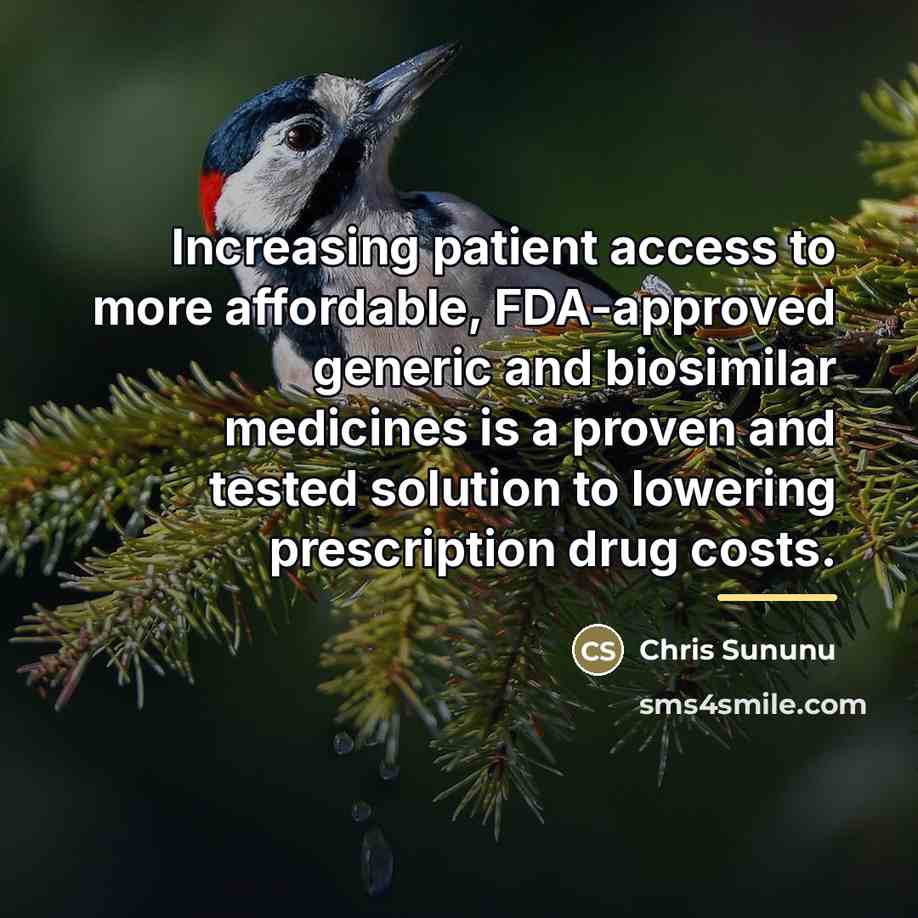 “Increasing patient access to more affordable, FDA-approved generic and biosimilar…” quote by Chris Sununu