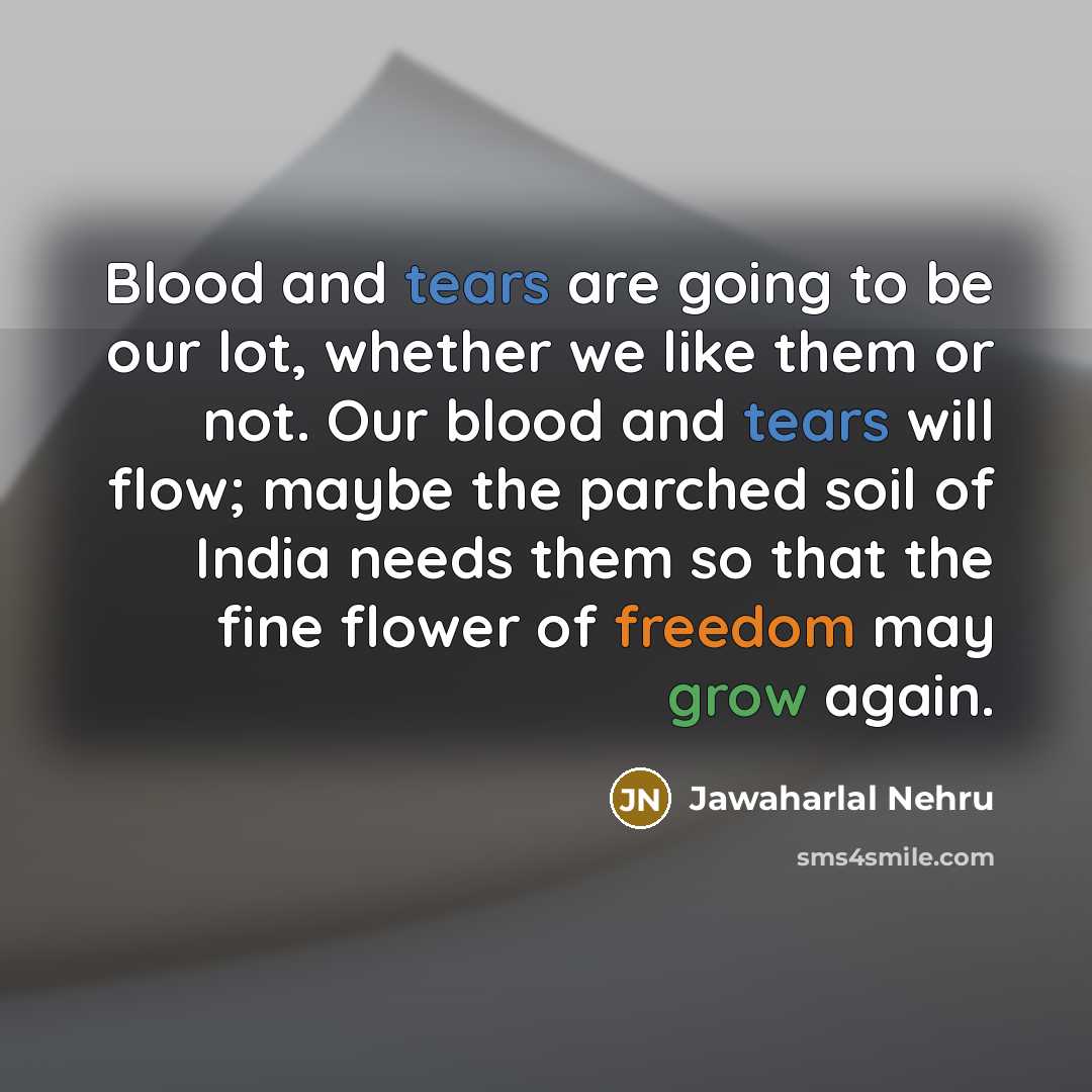 “Blood and tears are going to be our lot, whether…” quote by Jawaharlal Nehru