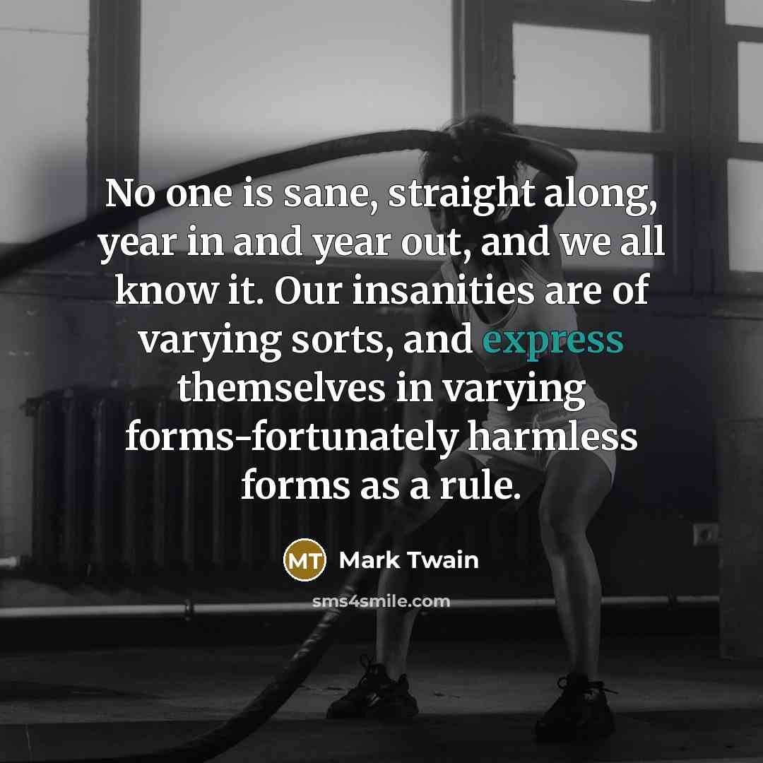 “No one is sane, straight along, year in and year…” quote by Mark Twain