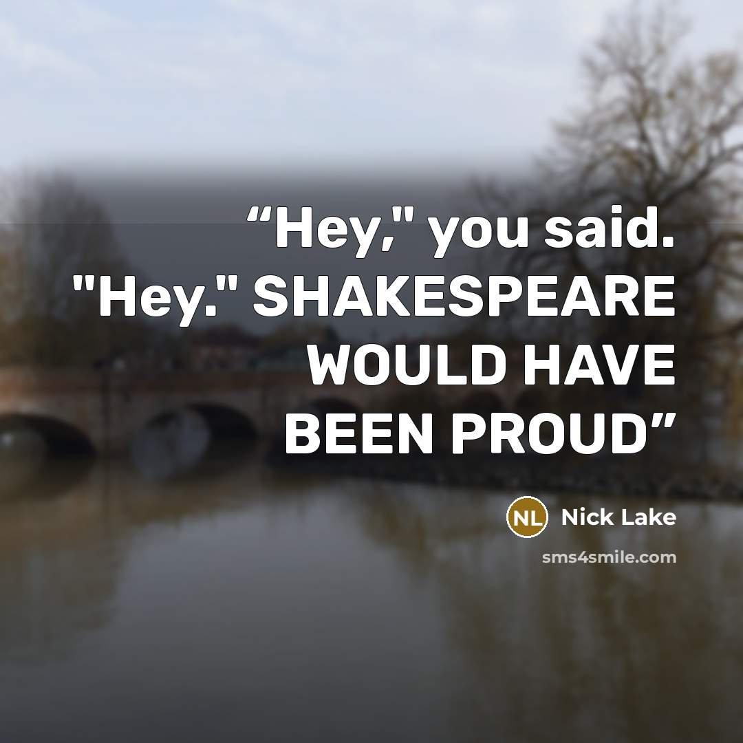 “Hey," you said. "Hey." SHAKESPEARE WOULD HAVE BEEN PROUD” quote by Nick Lake