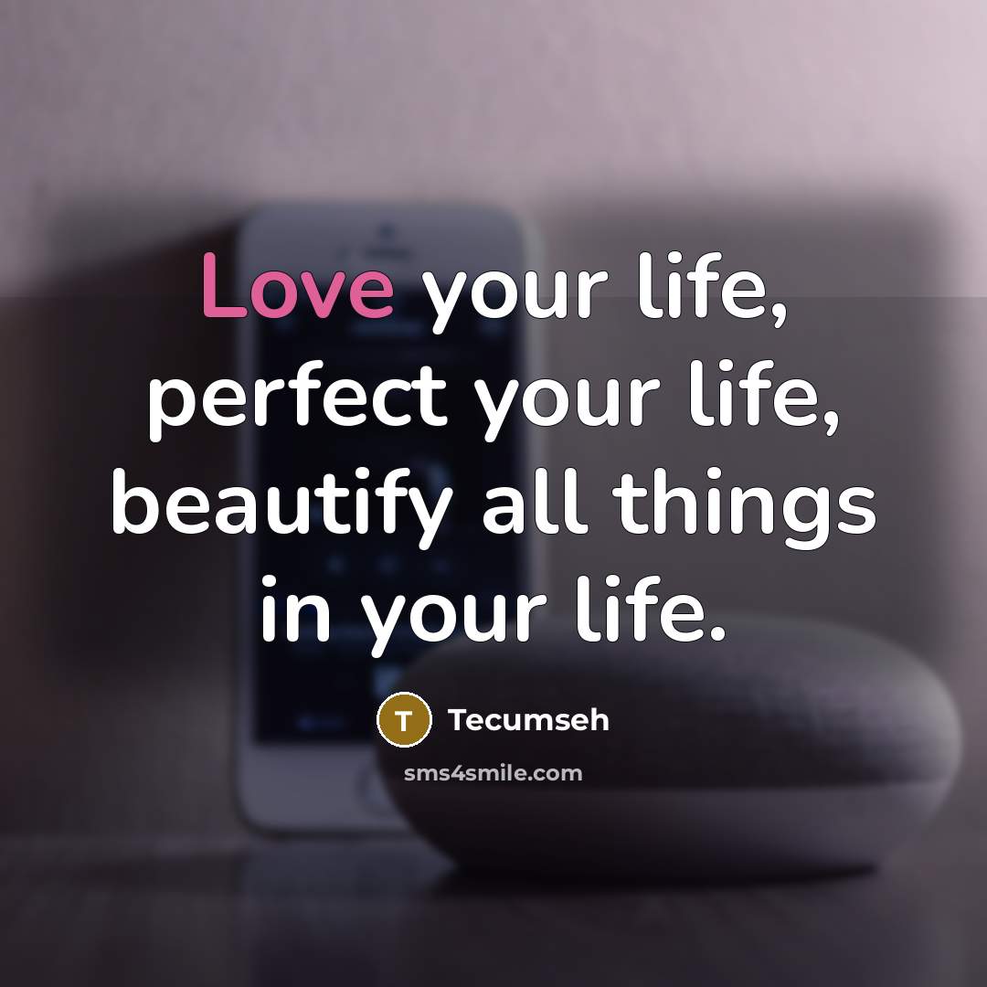“Love your life, perfect your life, beautify all things in…” quote by Tecumseh