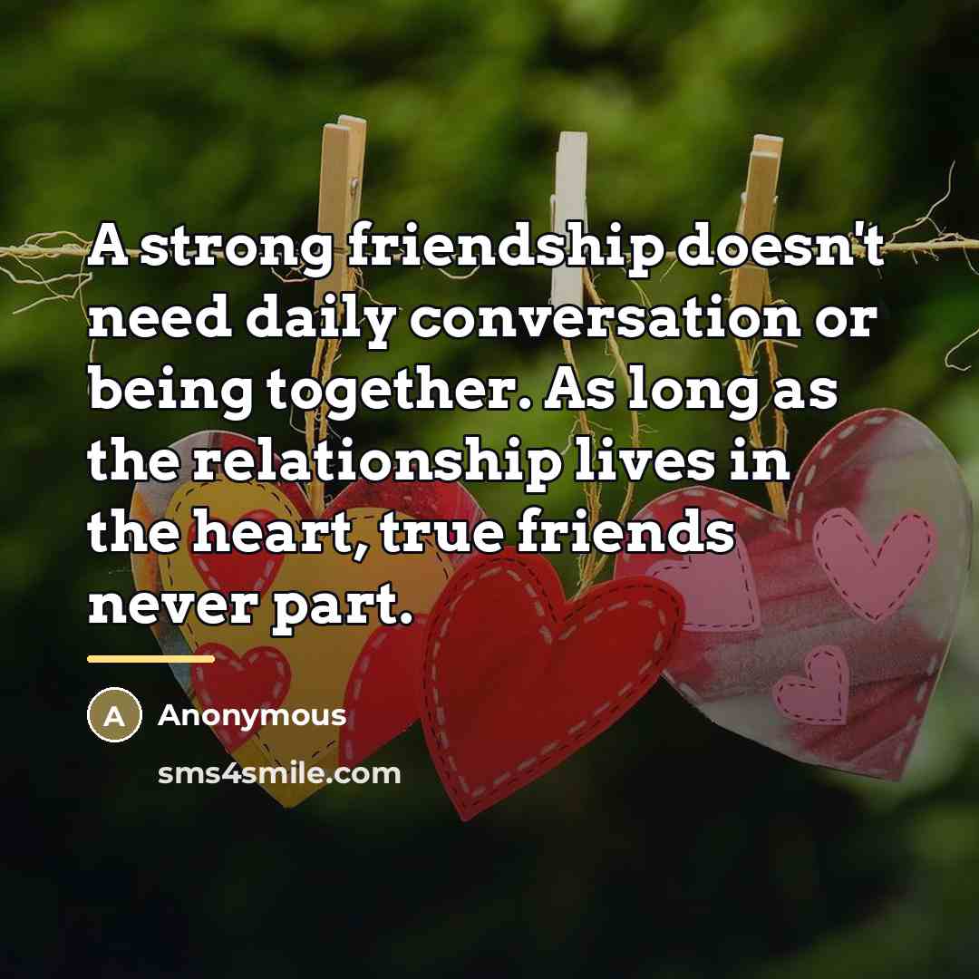 “A strong friendship doesn't need daily conversation or being together.…” quote by Anonymous