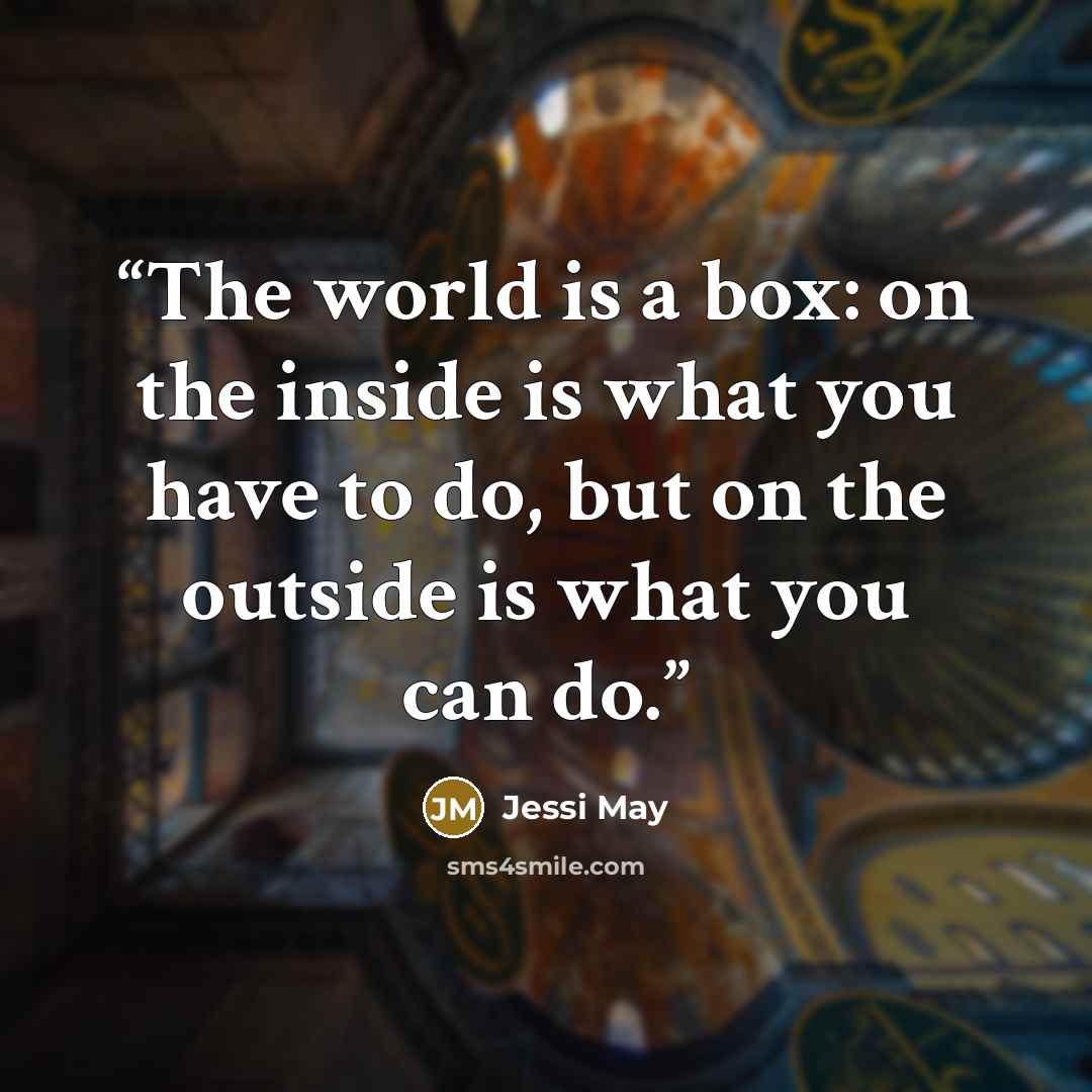 “The world is a box: on the inside is what you have to do, but on the outside is what you can do.” quote by Jessi May