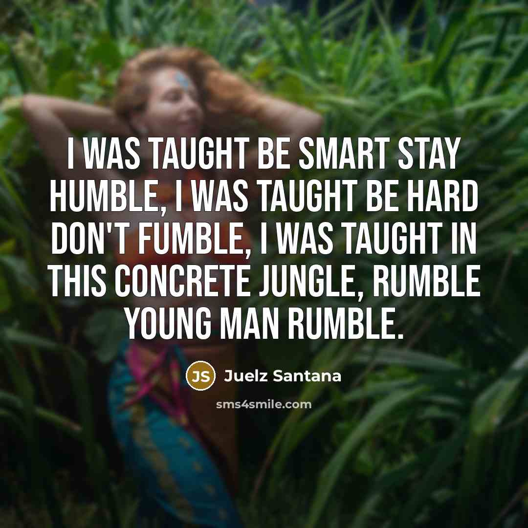 “I was taught be smart stay humble, I was taught be hard don't fumble, I was taught in this concrete jungle, Rumble young man rumble.” quote by Juelz Santana