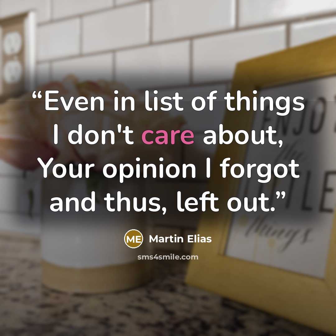 “Even in list of things I don't care about, Your opinion I forgot and thus, left out.” quote by Martin Elias