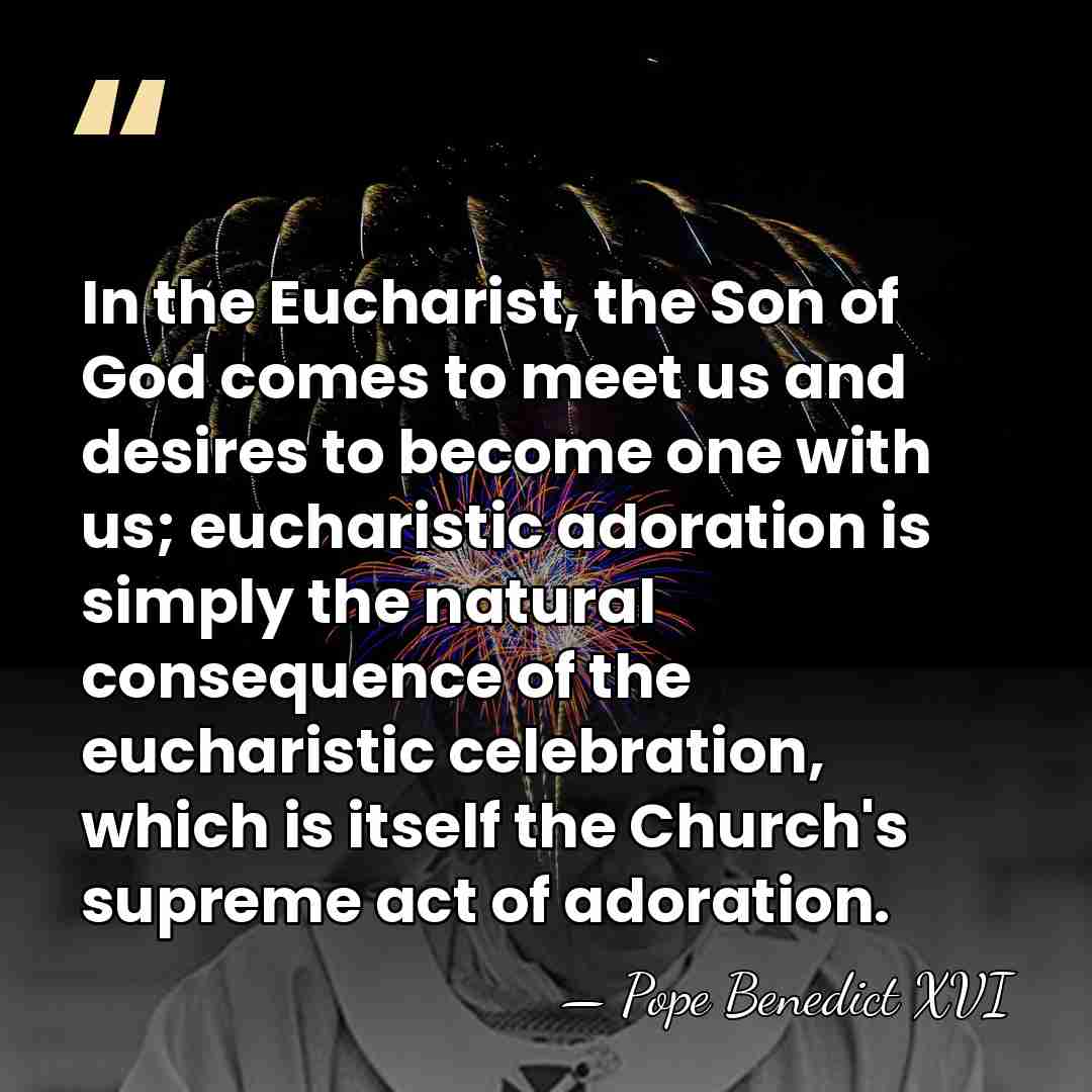 In the Eucharist, the Son of God comes to meet us and&hellip; - Pope Benedict XVI