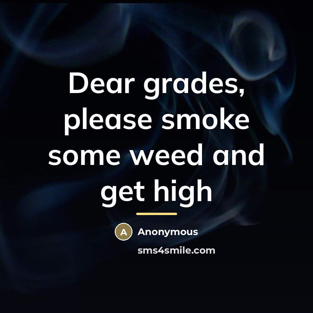“Dear grades, please smoke some weed and get high…” quote by Anonymous