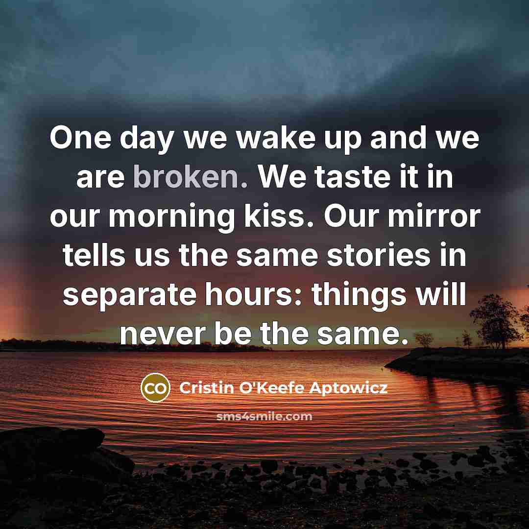 “One day we wake up and we are broken. We…” quote by Cristin O'Keefe Aptowicz