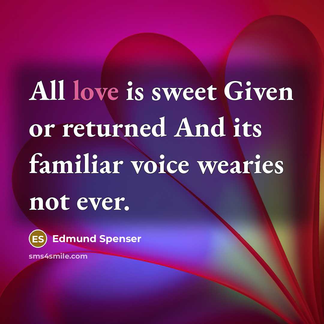 “All love is sweet Given or returned And its familiar…” quote by Edmund Spenser