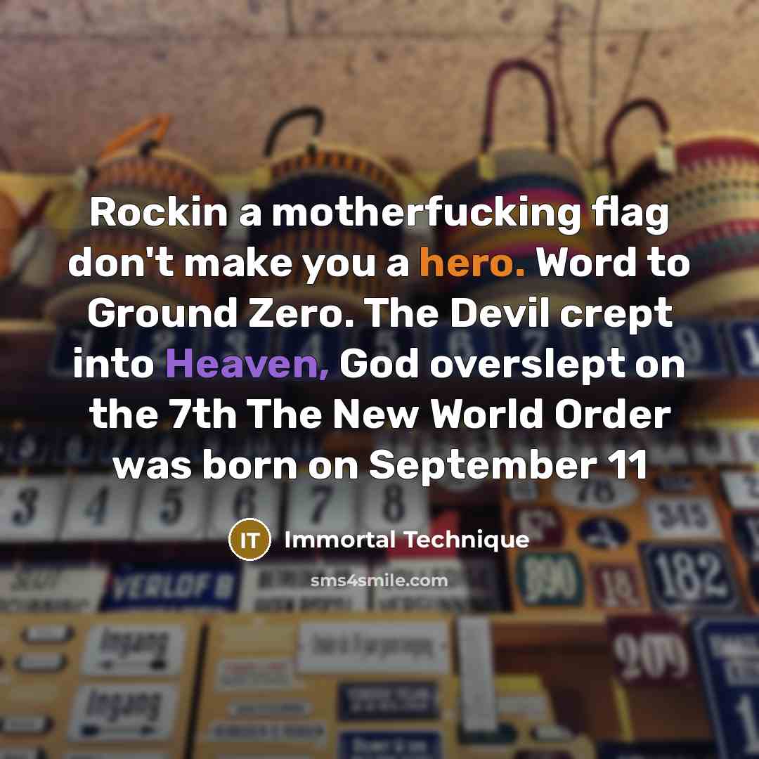 “Rockin a motherfucking flag don't make you a hero. Word…” quote by Immortal Technique
