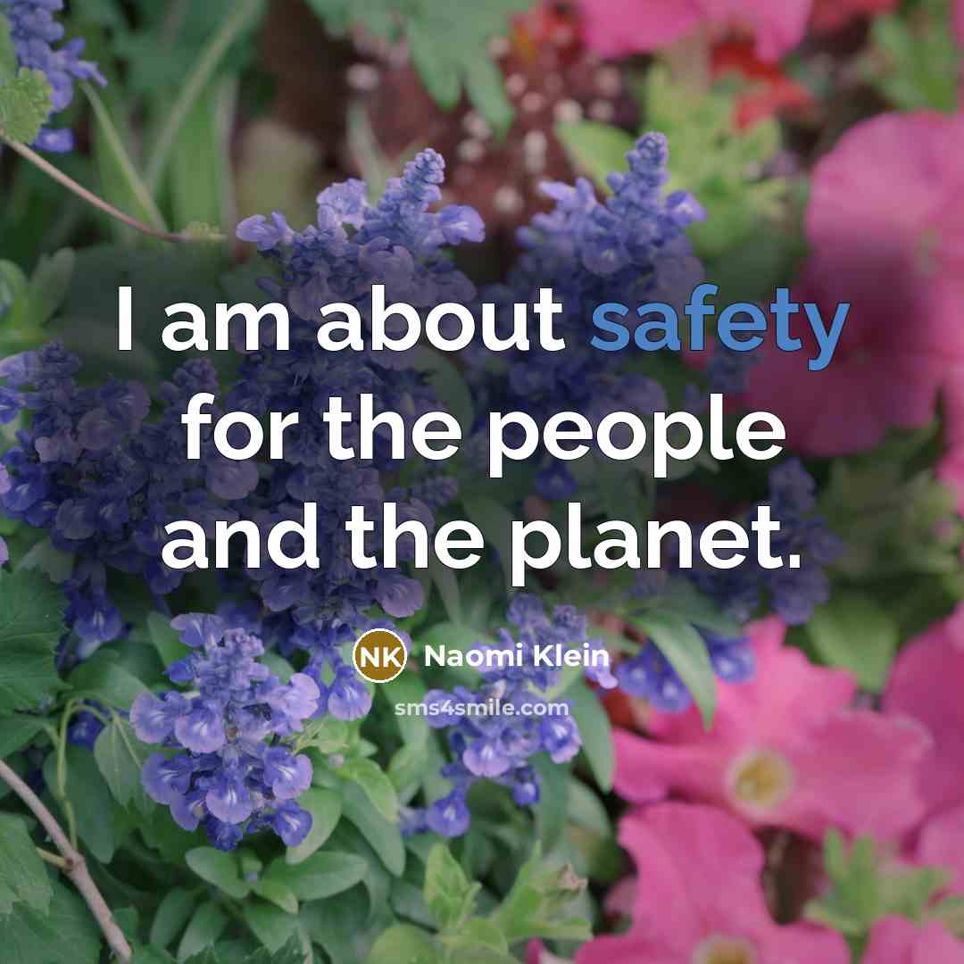 “I am about safety for the people and the planet.…” quote by Naomi Klein