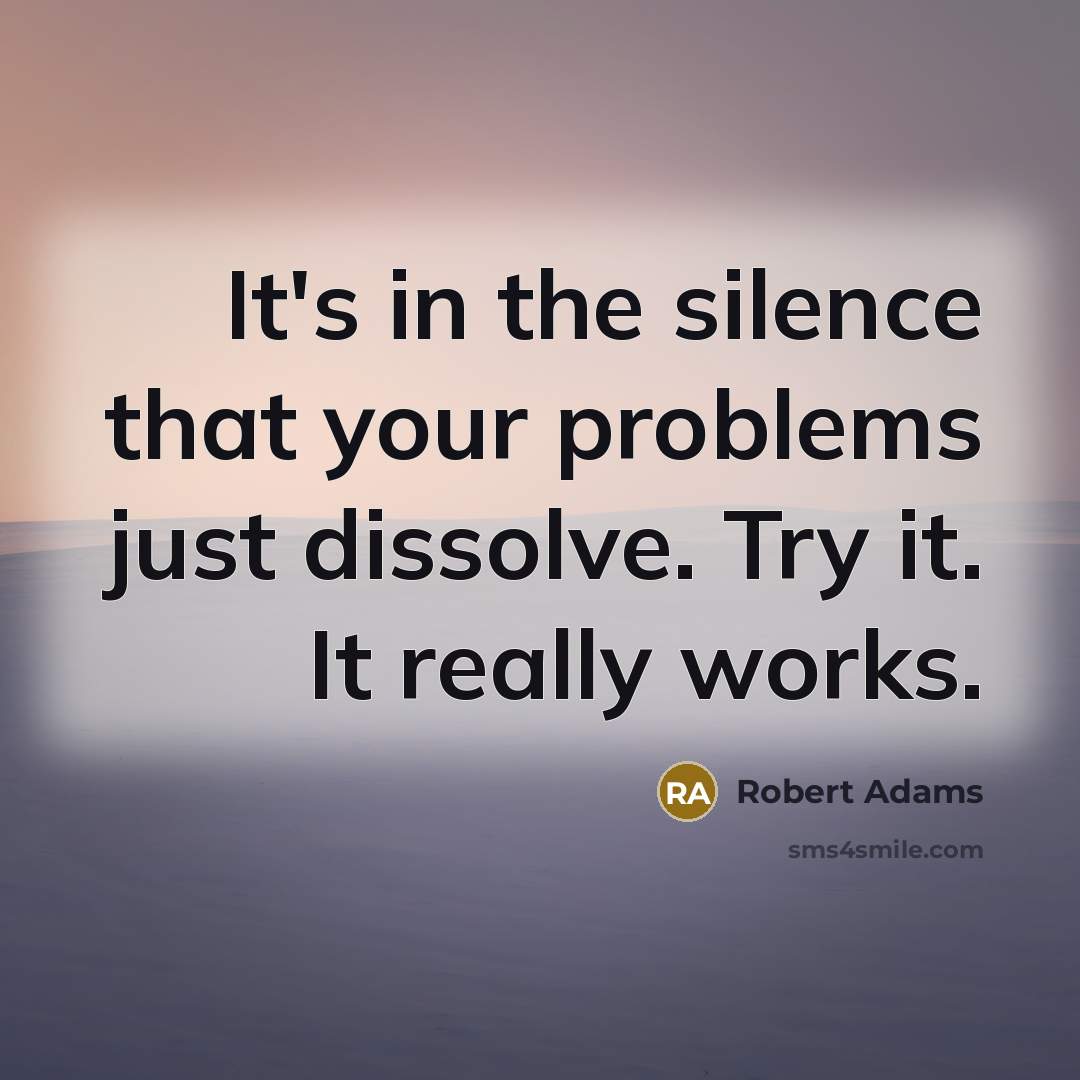“It's in the silence that your problems just dissolve. Try it. It really works.” quote by Robert Adams