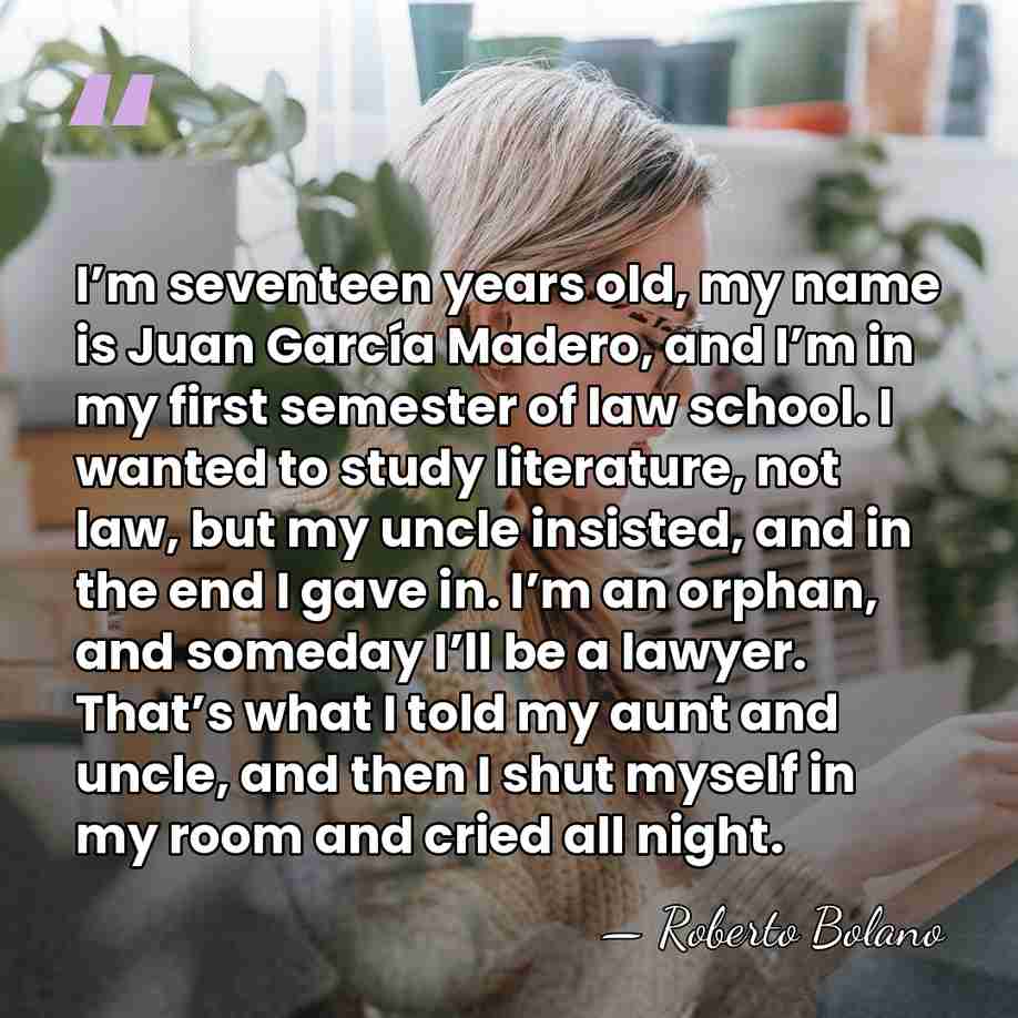 I’m seventeen years old, my name is Juan García Madero, and I’m&hellip; - Roberto Bolano