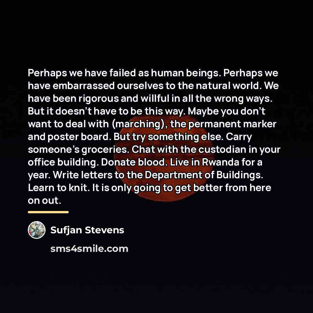 “Perhaps we have failed as human beings. Perhaps we have…” quote by Sufjan Stevens
