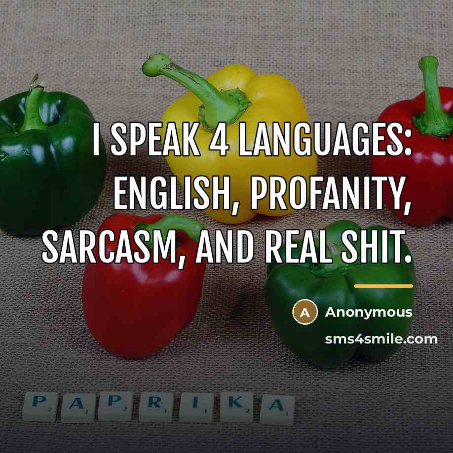 “I speak 4 languages: English, Profanity, Sarcasm, and Real shit.…” quote by Anonymous