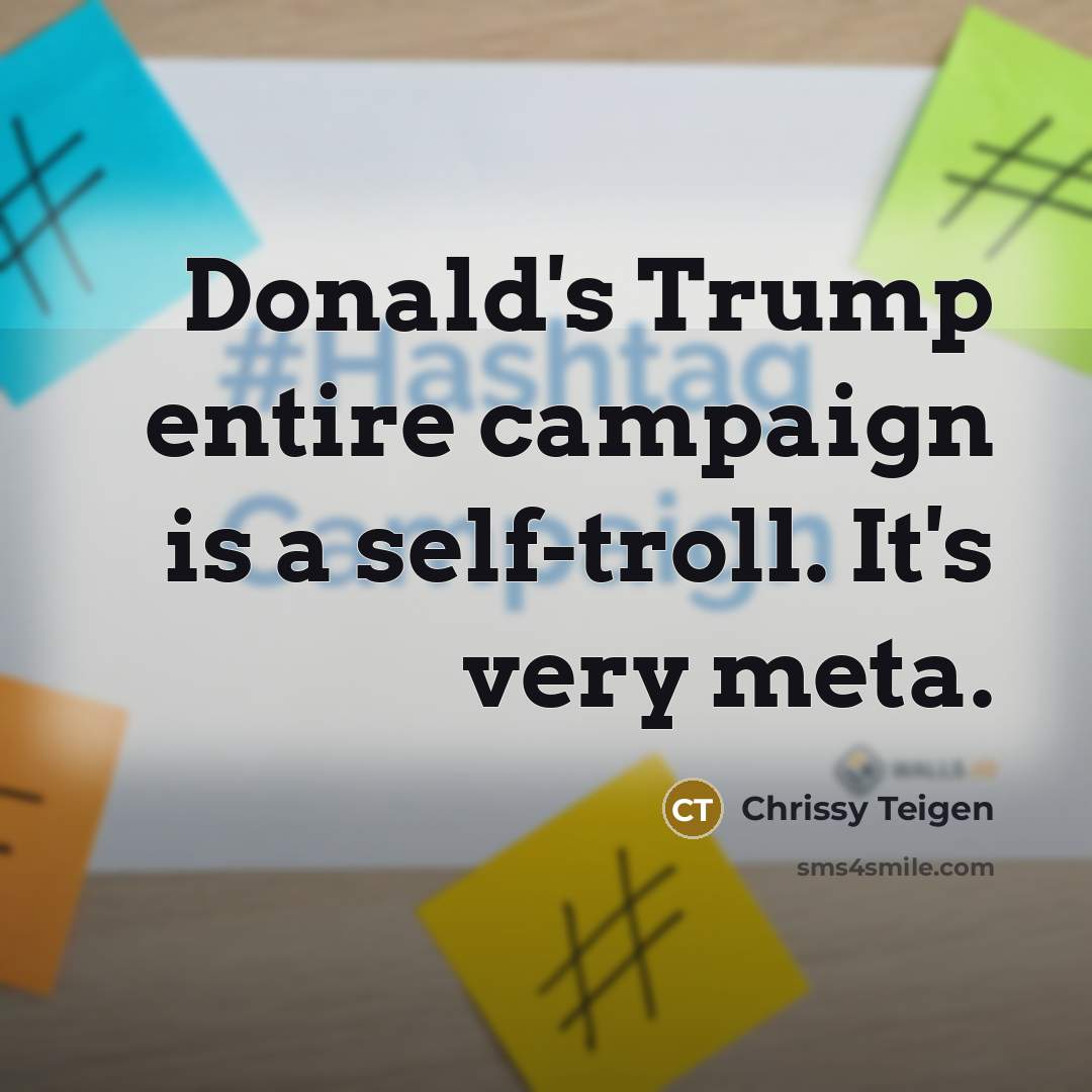 “Donald's Trump entire campaign is a self-troll. It's very meta.…” quote by Chrissy Teigen