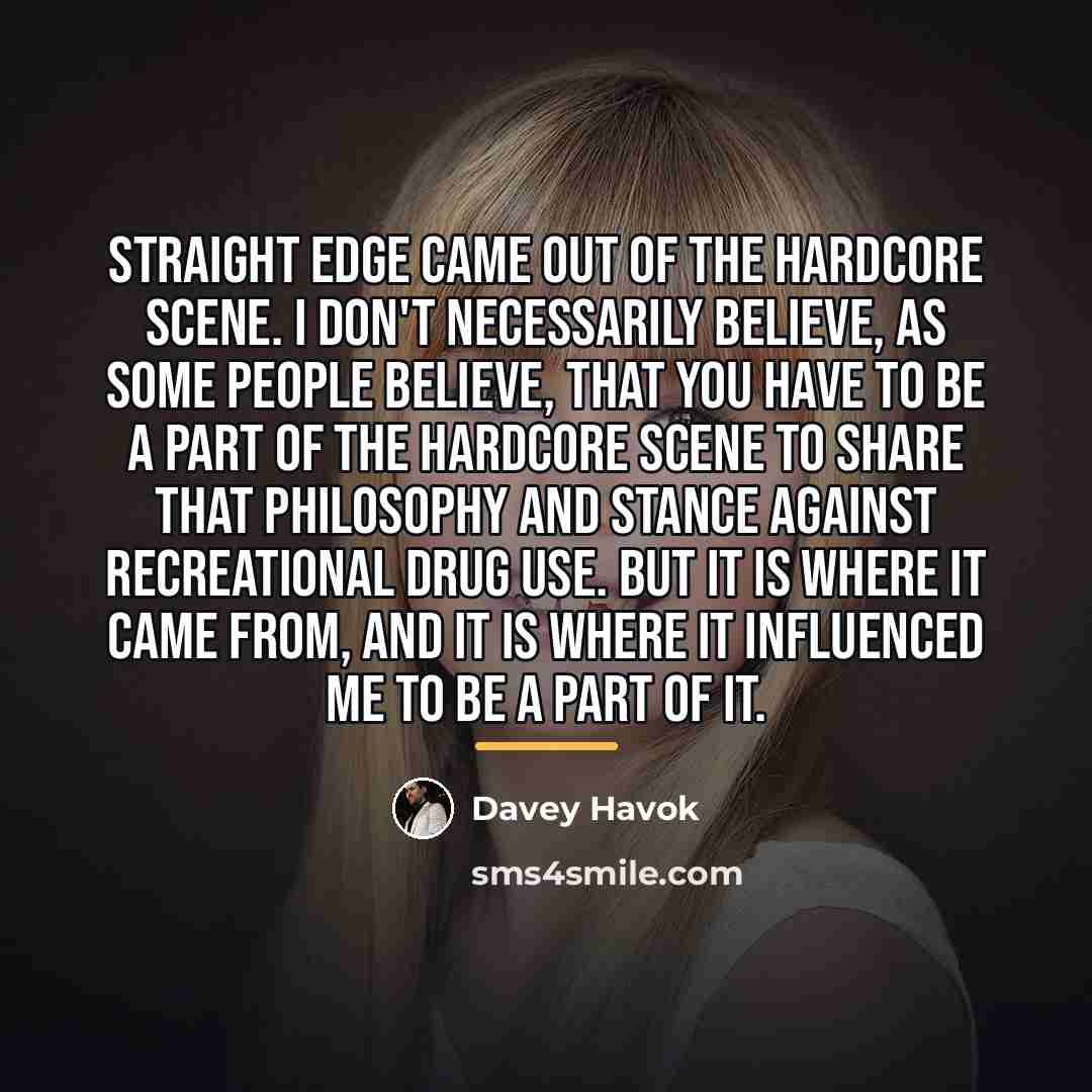 “Straight edge came out of the hardcore scene. I don't…” quote by Davey Havok