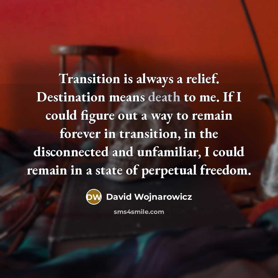 “Transition is always a relief. Destination means death to me.…” quote by David Wojnarowicz