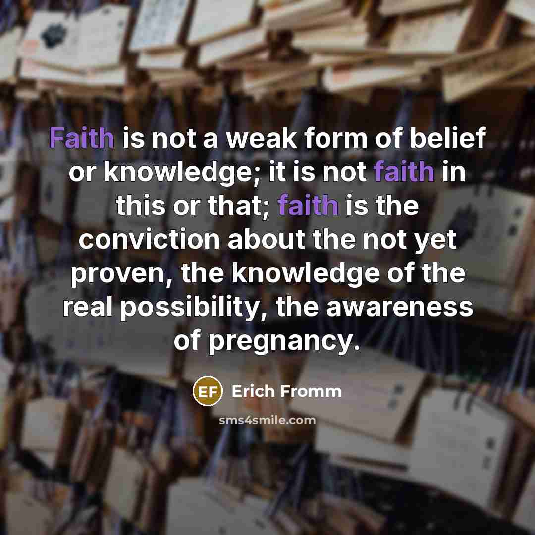 “Faith is not a weak form of belief or knowledge;…” quote by Erich Fromm