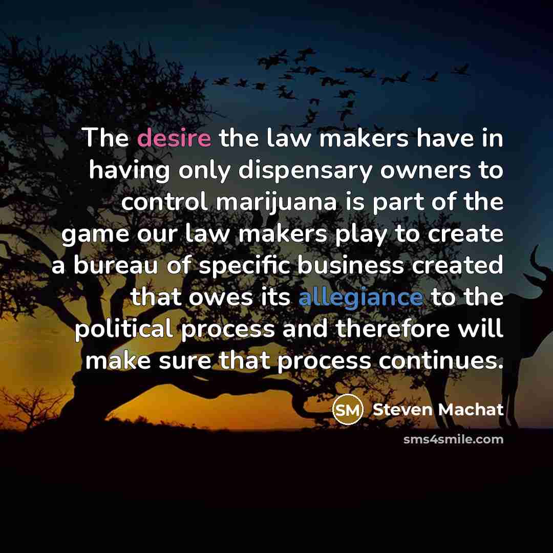 “The desire the law makers have in having only dispensary…” quote by Steven Machat