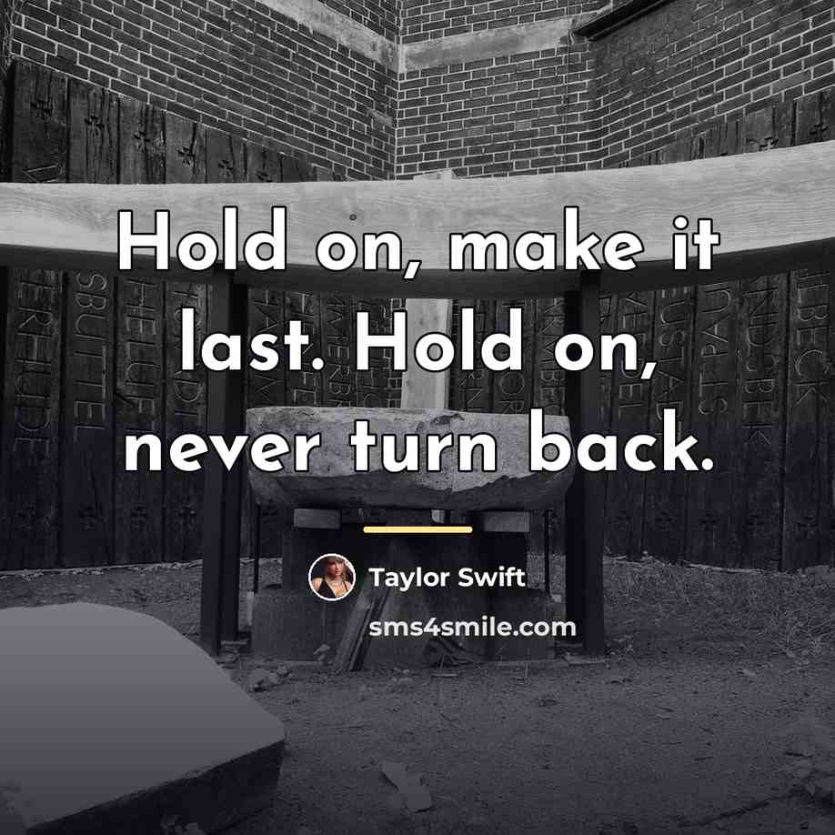 “Hold on, make it last. Hold on, never turn back.…” quote by Taylor Swift