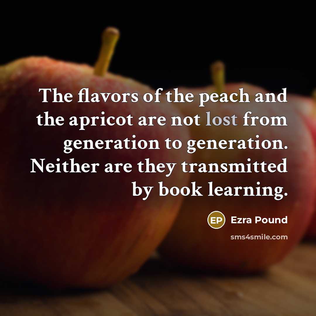 “The flavors of the peach and the apricot are not lost from generation to generation. Neither are they transmitted by book learning.” quote by Ezra Pound