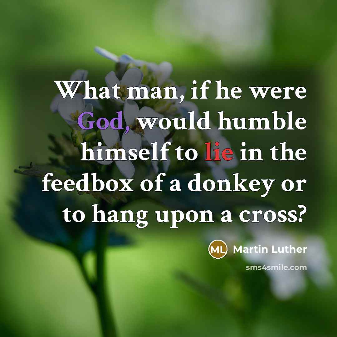 “What man, if he were God, would humble himself to lie in the feedbox of a donkey or to hang upon a cross?” quote by Martin Luther