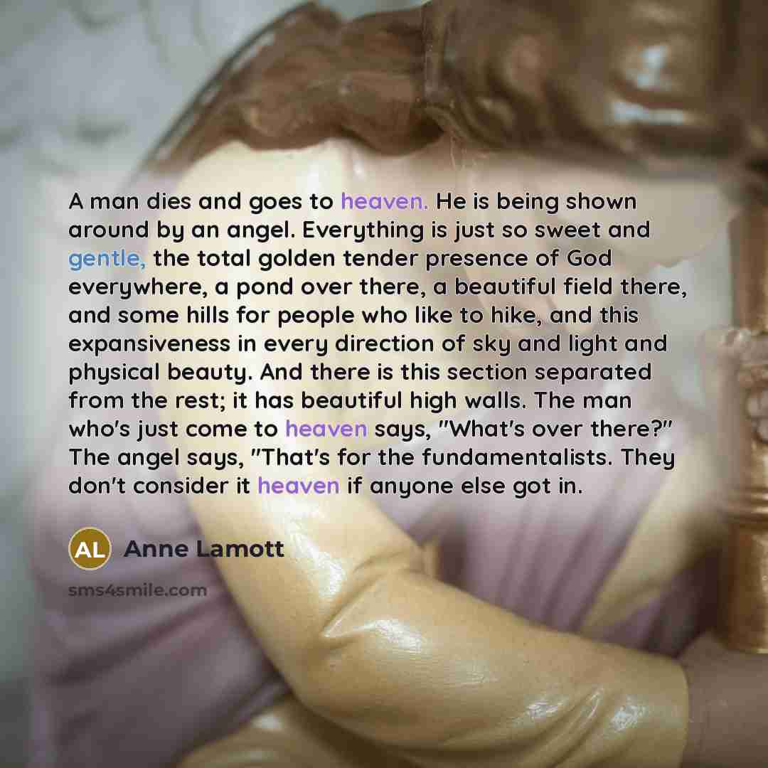 “A man dies and goes to heaven. He is being…” quote by Anne Lamott
