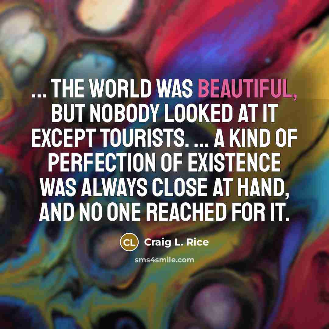 “... the world was beautiful, but nobody looked at it…” quote by Craig L. Rice