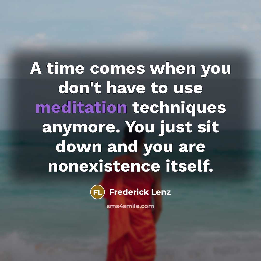 “A time comes when you don't have to use meditation…” quote by Frederick Lenz