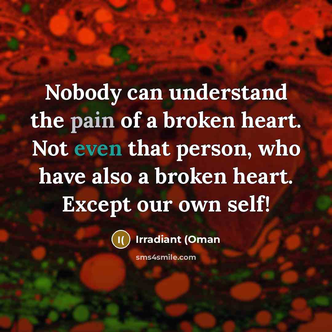 “Nobody can understand the pain of a broken heart. Not…” quote by Irradiant (Oman