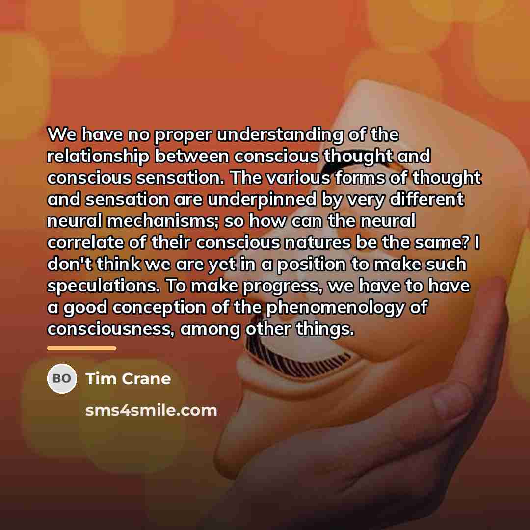“We have no proper understanding of the relationship between conscious…” quote by Tim Crane