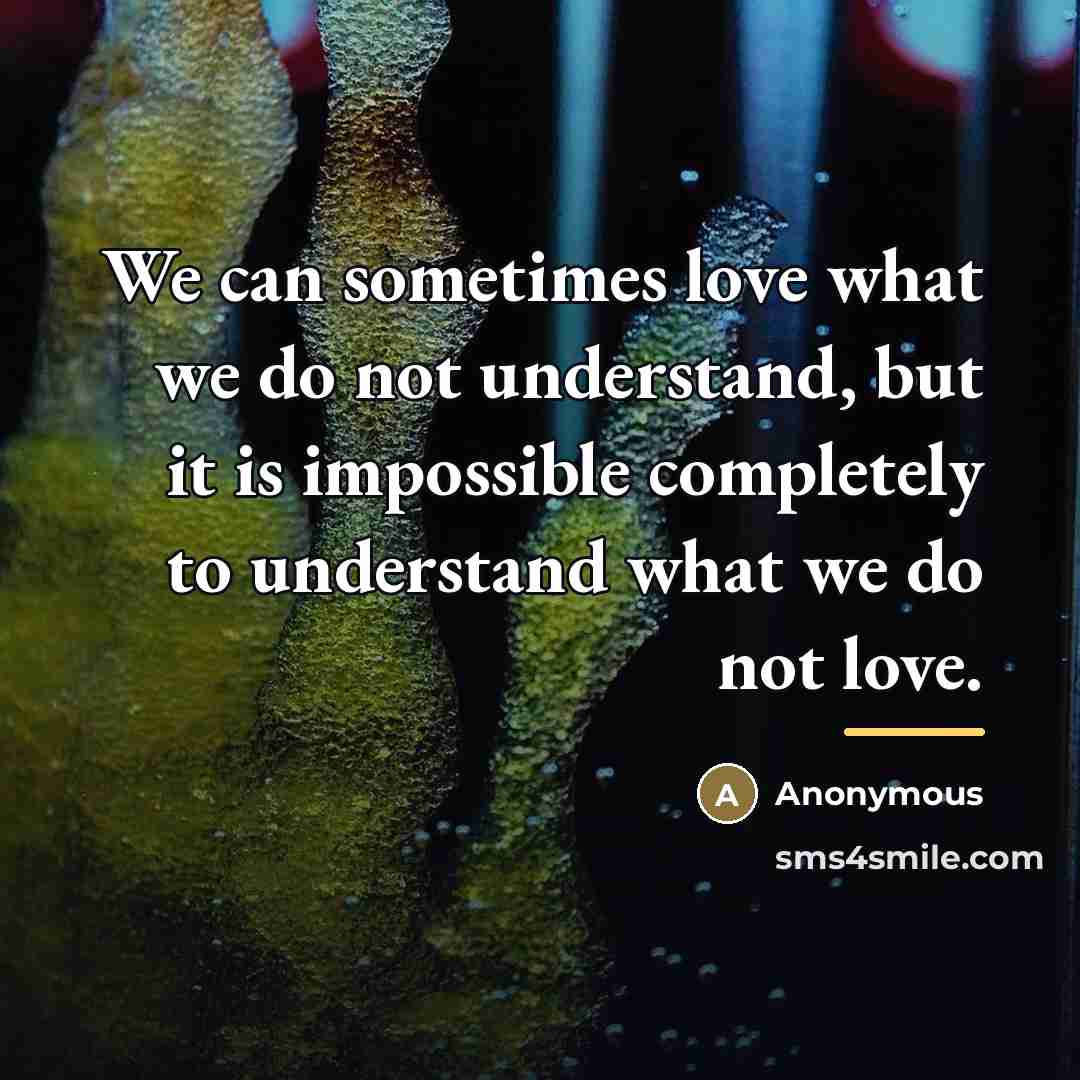 “We can sometimes love what we do not understand, but…” quote by Anonymous