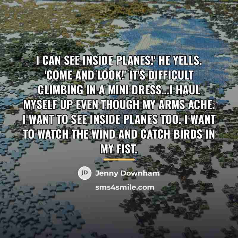 “I can see inside planes!' he yells. 'Come and look!'…” quote by Jenny Downham