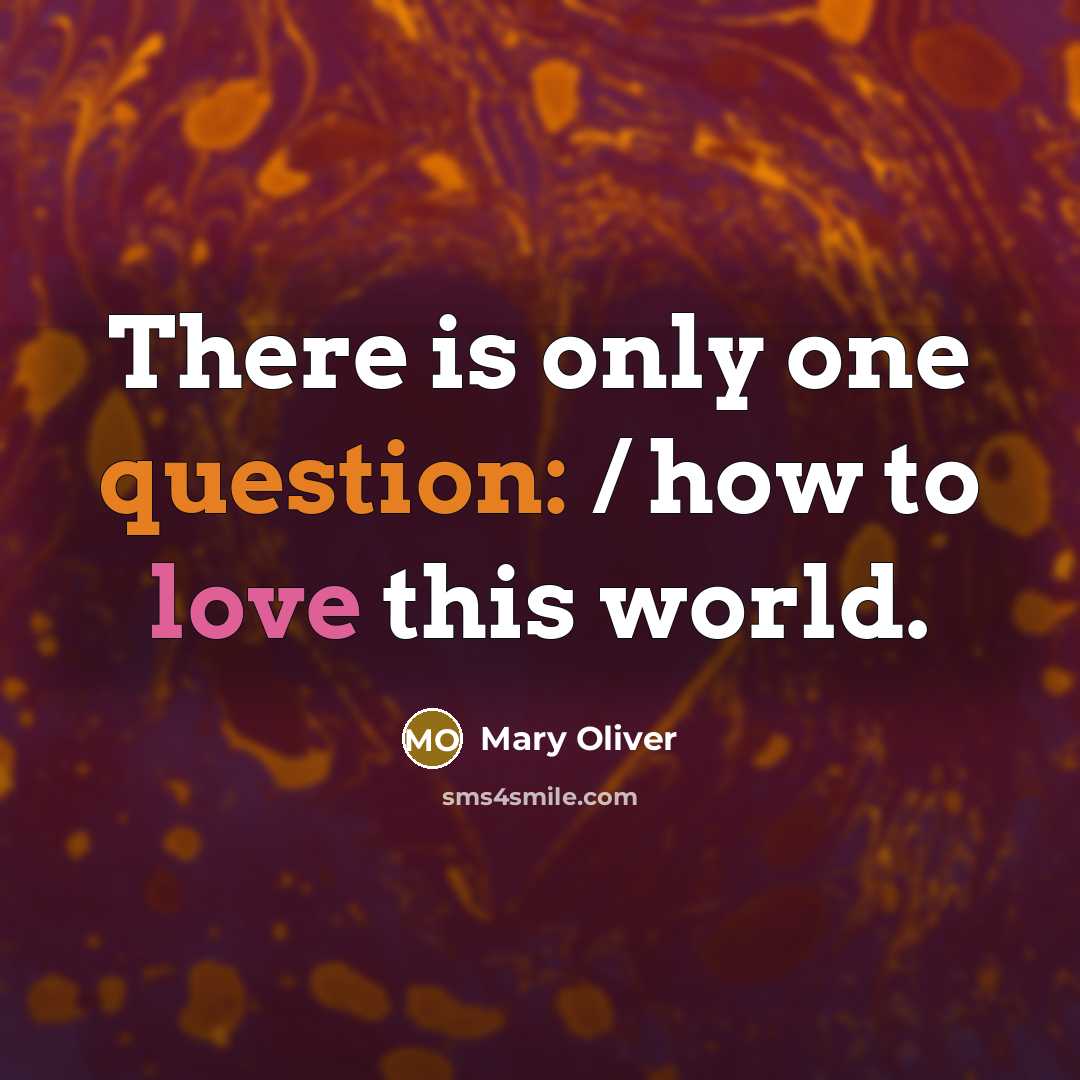 “There is only one question: / how to love this…” quote by Mary Oliver