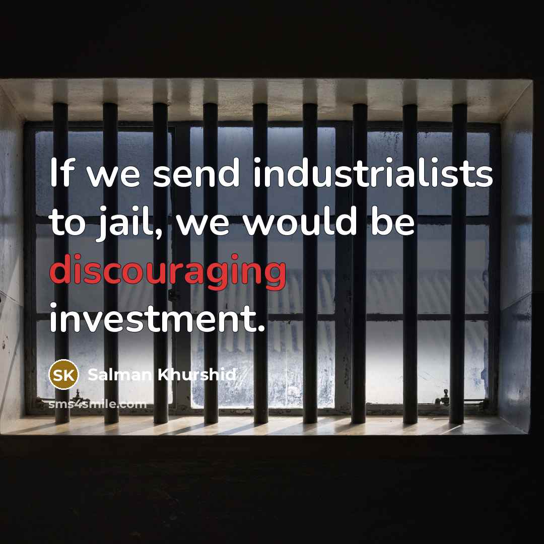 “If we send industrialists to jail, we would be discouraging…” quote by Salman Khurshid